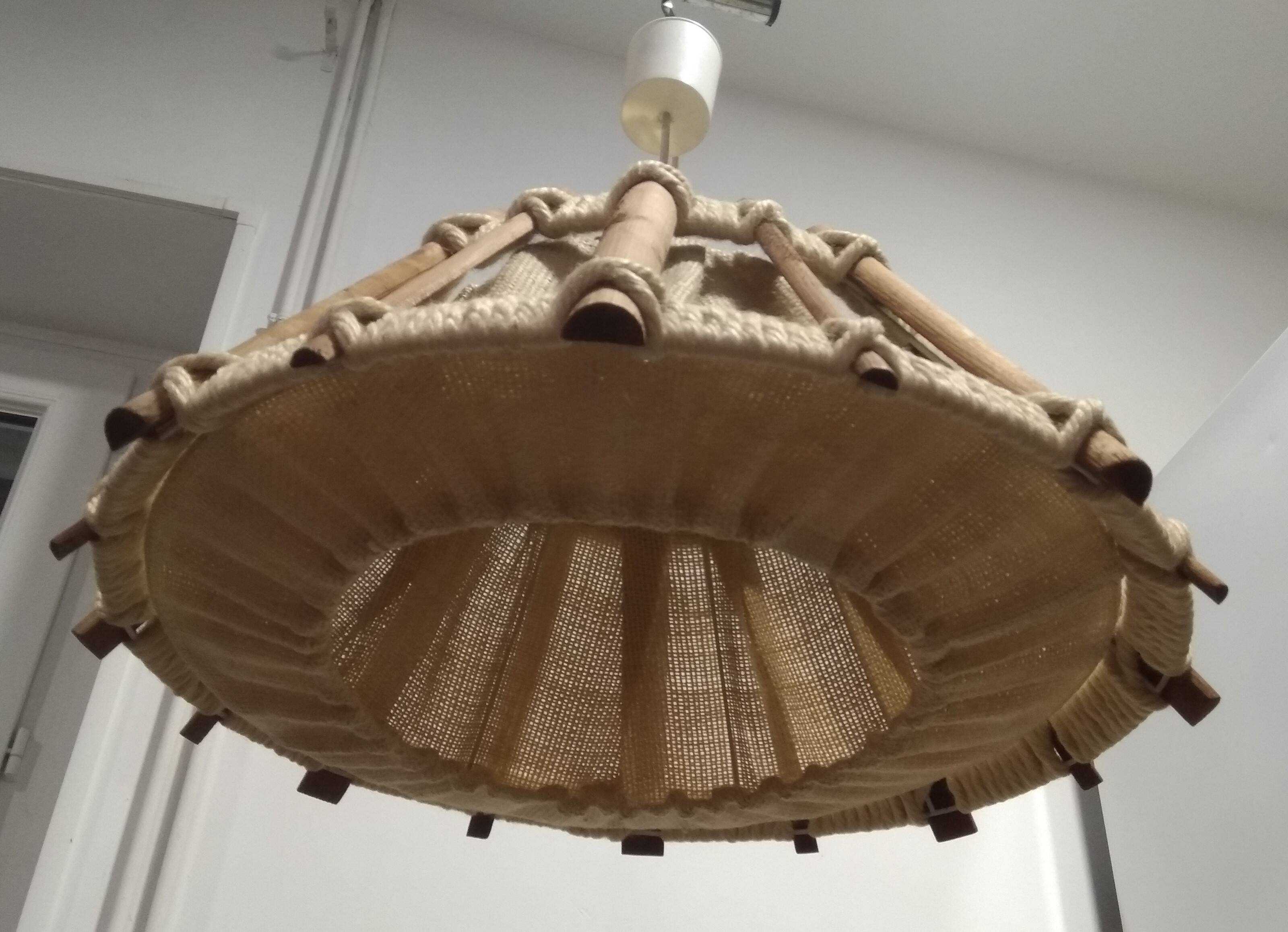 Scandinavian wooden and linen suspension light