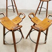 Tabourets de bar espagnols brutalistes du milieu du siècle