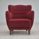 Années 1960, fauteuil relax danois, état d'origine, coton/laine rouge.