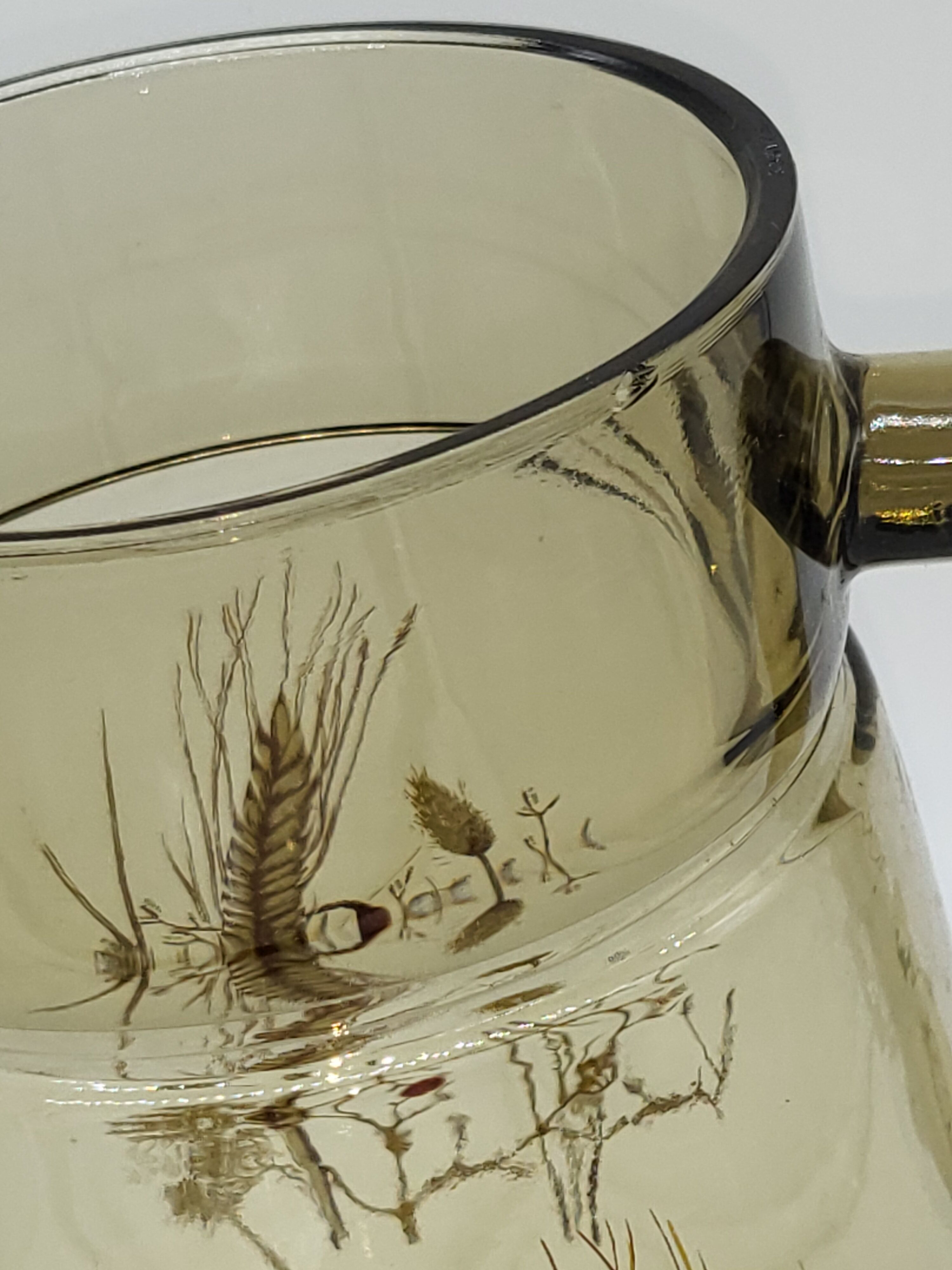 Pitcher and 6 lemonade glasses - wheat cob decoration - Luminarc France - vintage 70s