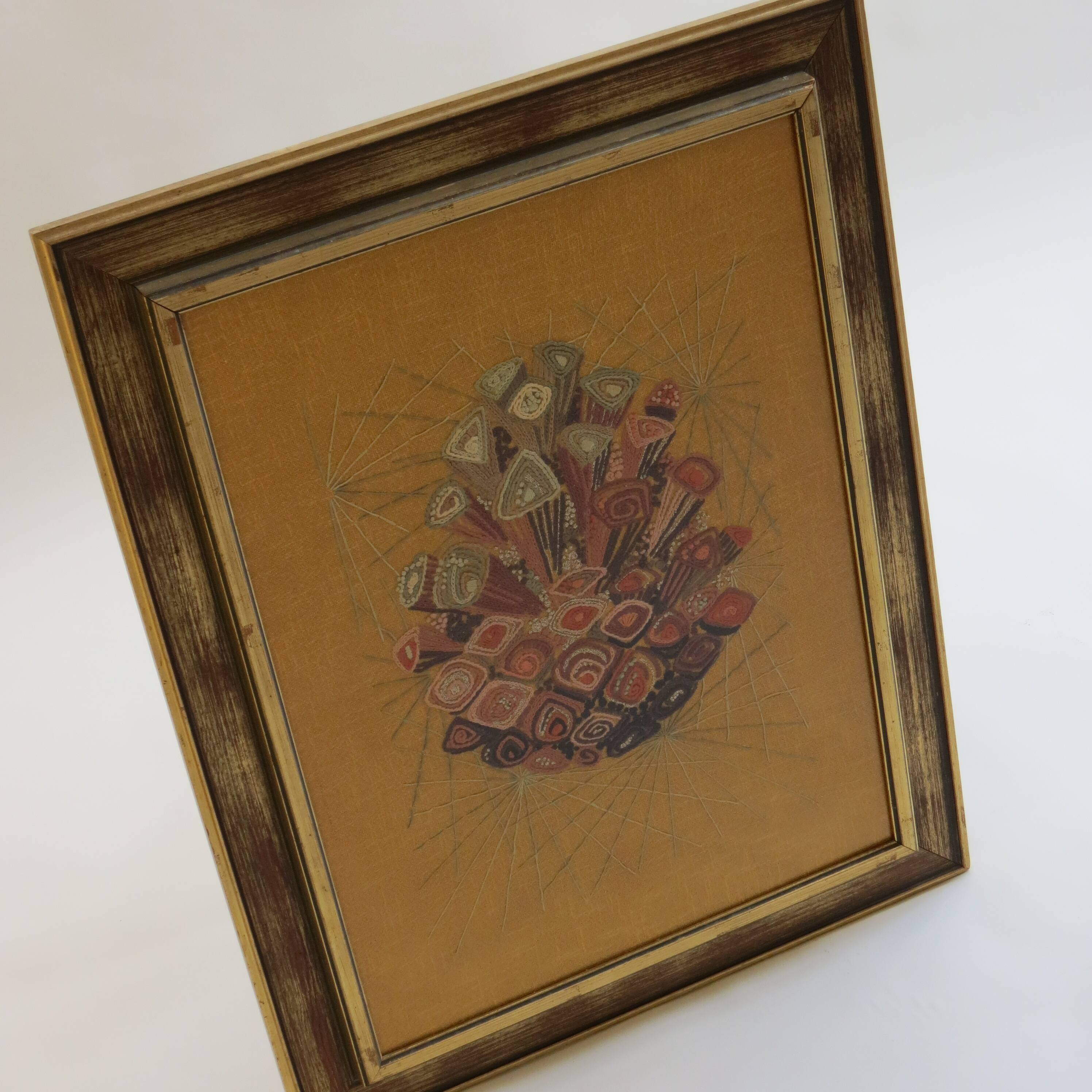 Scandinavian Swedish 1960s Wall Hanging Crewel Picture Wall Art