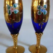 6 vintage cobalt blue and gold Murano aperitif glasses