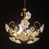 Lustre en verre de Murano décor de fleurs blanches, 1970
