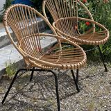 Pair of rattan patio armchairs