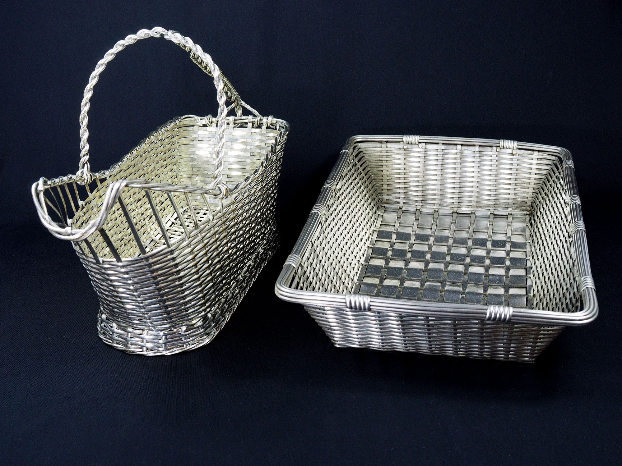 Christofle France Wine Basket Bottle Holder & Bread Basket Vannerie-Mid Century