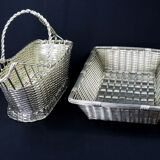 Christofle France Wine Basket Bottle Holder & Bread Basket Vannerie-Mid Century