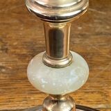 Pair of brass and stone candlesticks