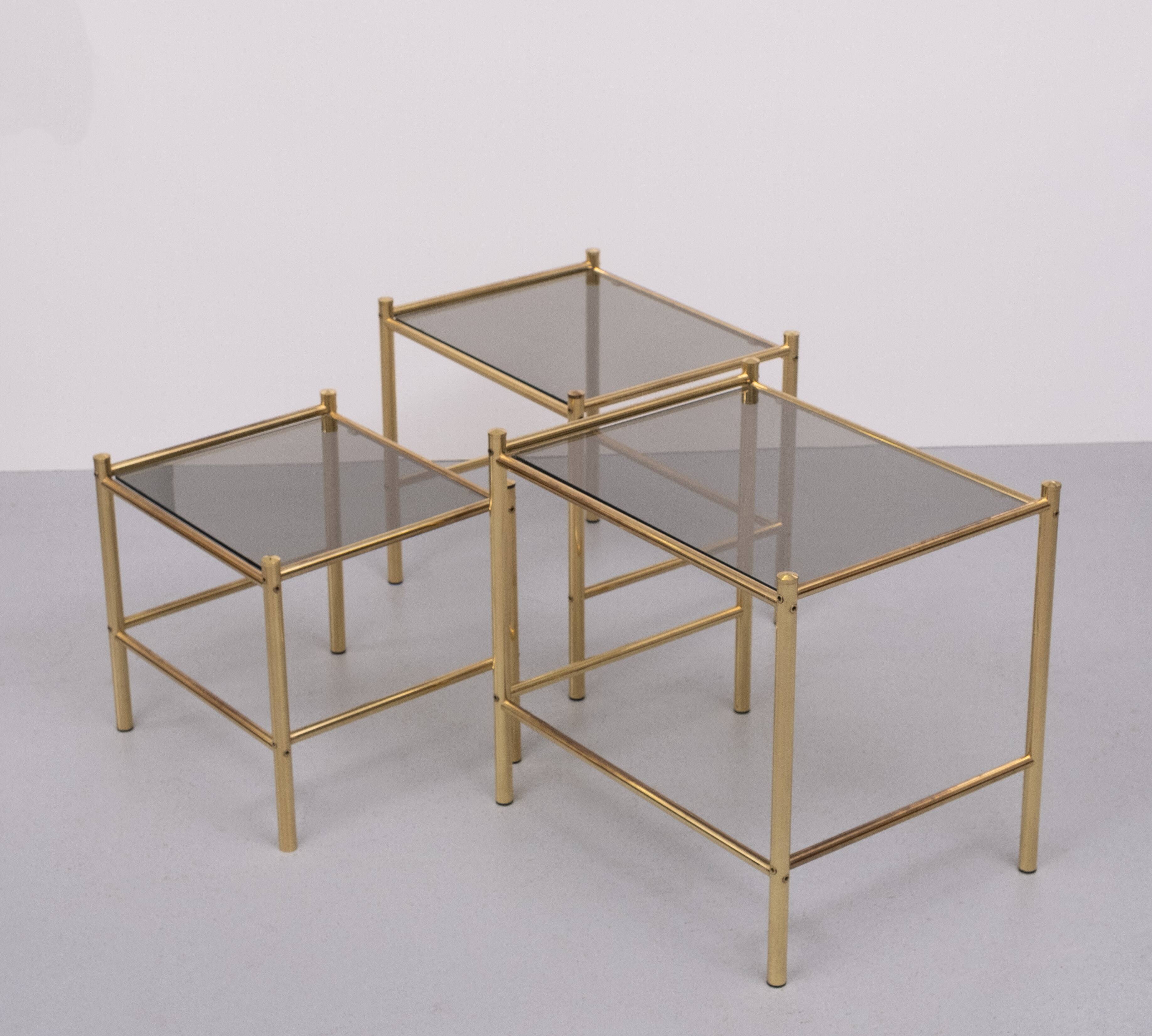 Brass nesting tables Hollywood Regency 1970s France