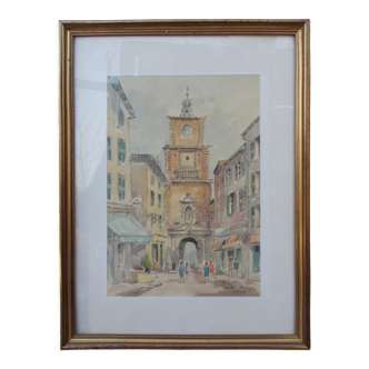 Salon de Provence aquarelle Rue de l' horloge Roger Dumax