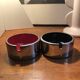 2 vintage ashtrays Isamu Kenmochi space age black and red Japan 1960