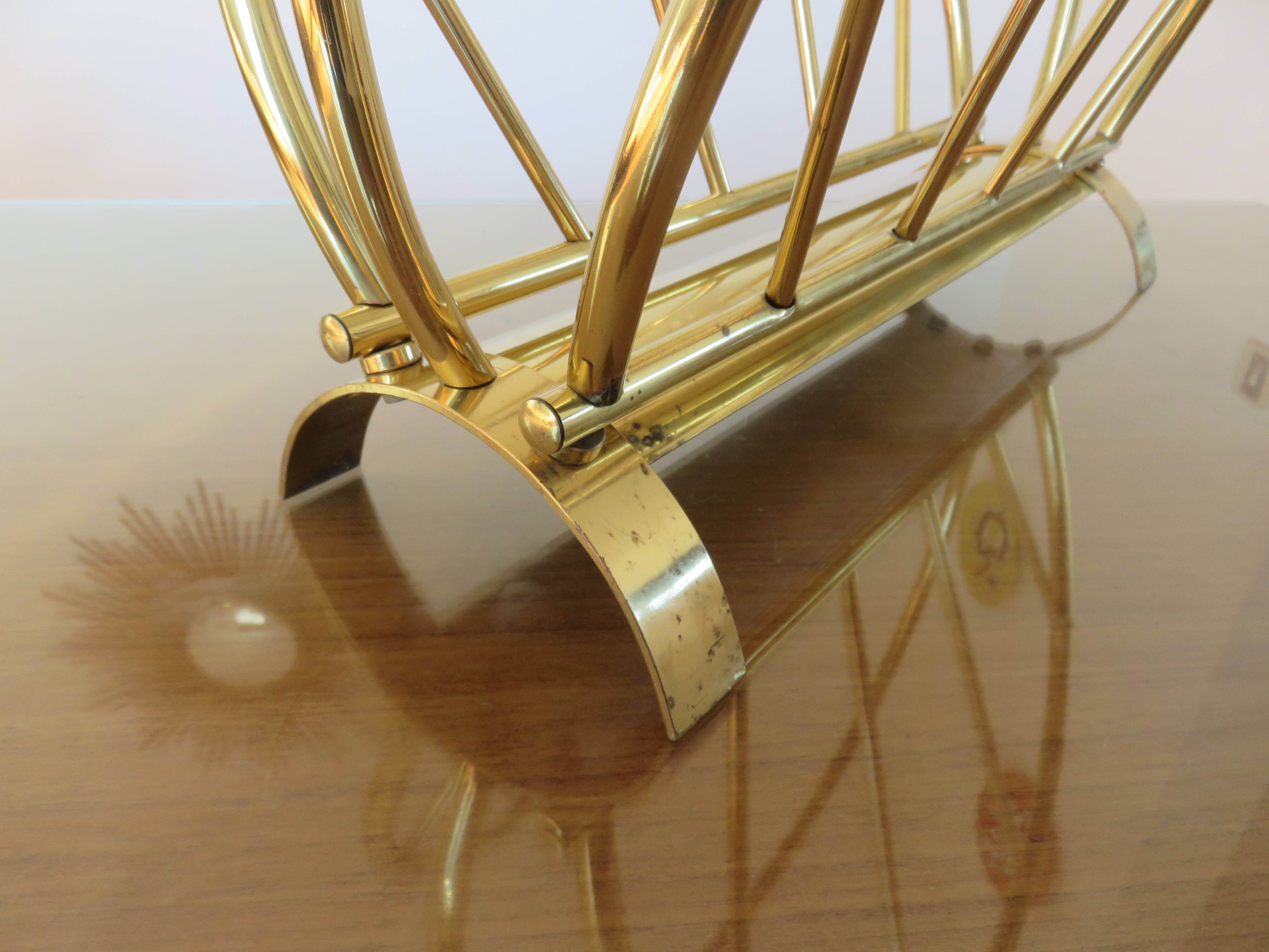 Golden brass magazine rack, Italy, 1950