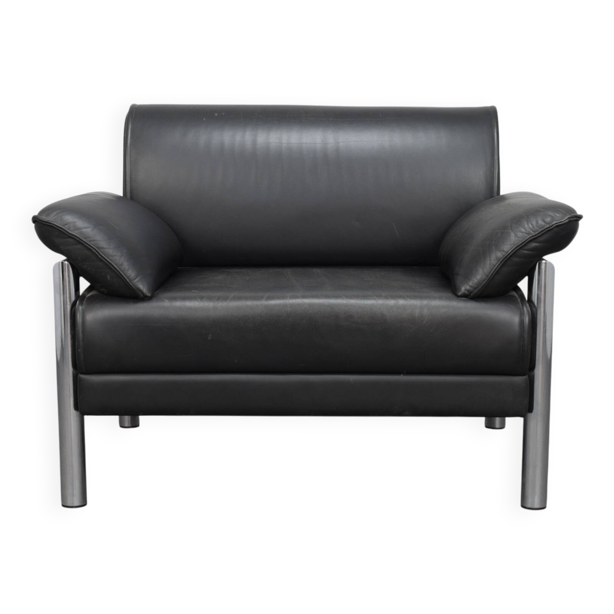 Postmodern Italian lounge chair in leather and chrome, 1980s