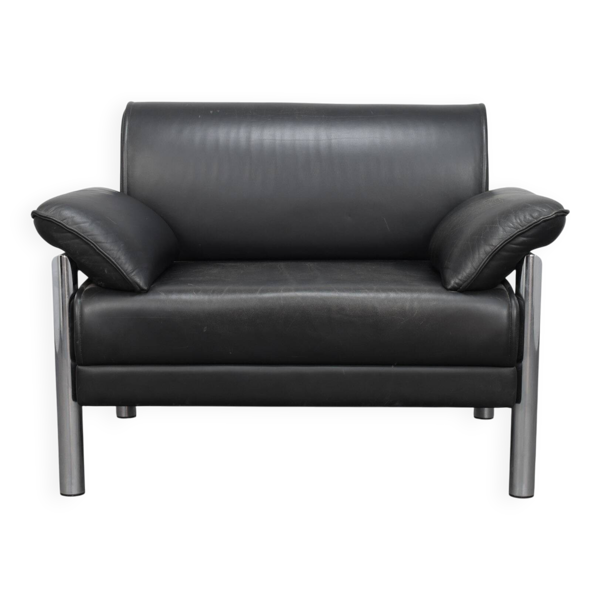 Chaise longue italienne postmoderne en cuir et chrome, années 1980