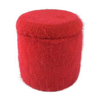 Pouf coffre en moumoute rouge vintage