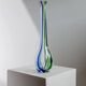 Vase en verre vintage Murano Archimede Seguso XL, transparent avec détails bleus et verts, forme citrouille, Italie années 1970
