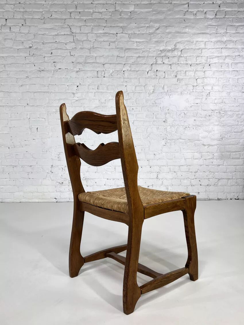 Set of 6 1950s chairs in wood and straw
