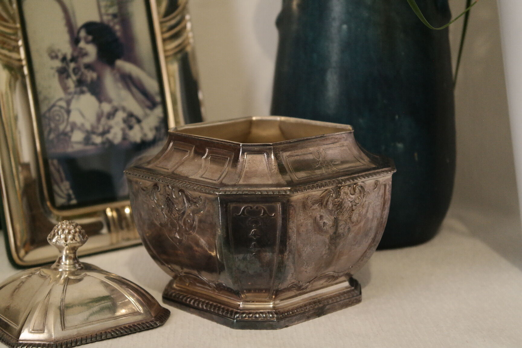 Silver metal candy sugar bowl lutetia france old