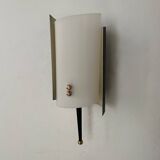 Vintage Jaques Biny wall lamp, black metal, brass and perpex, France 1960