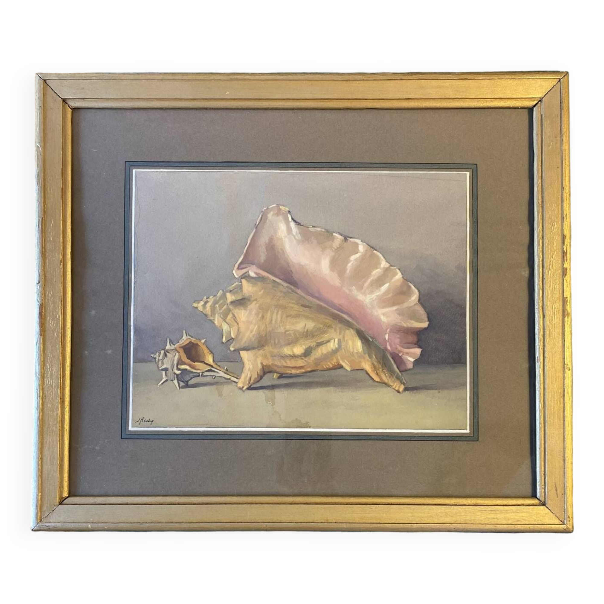 Old painting, still life with shells, 20th century