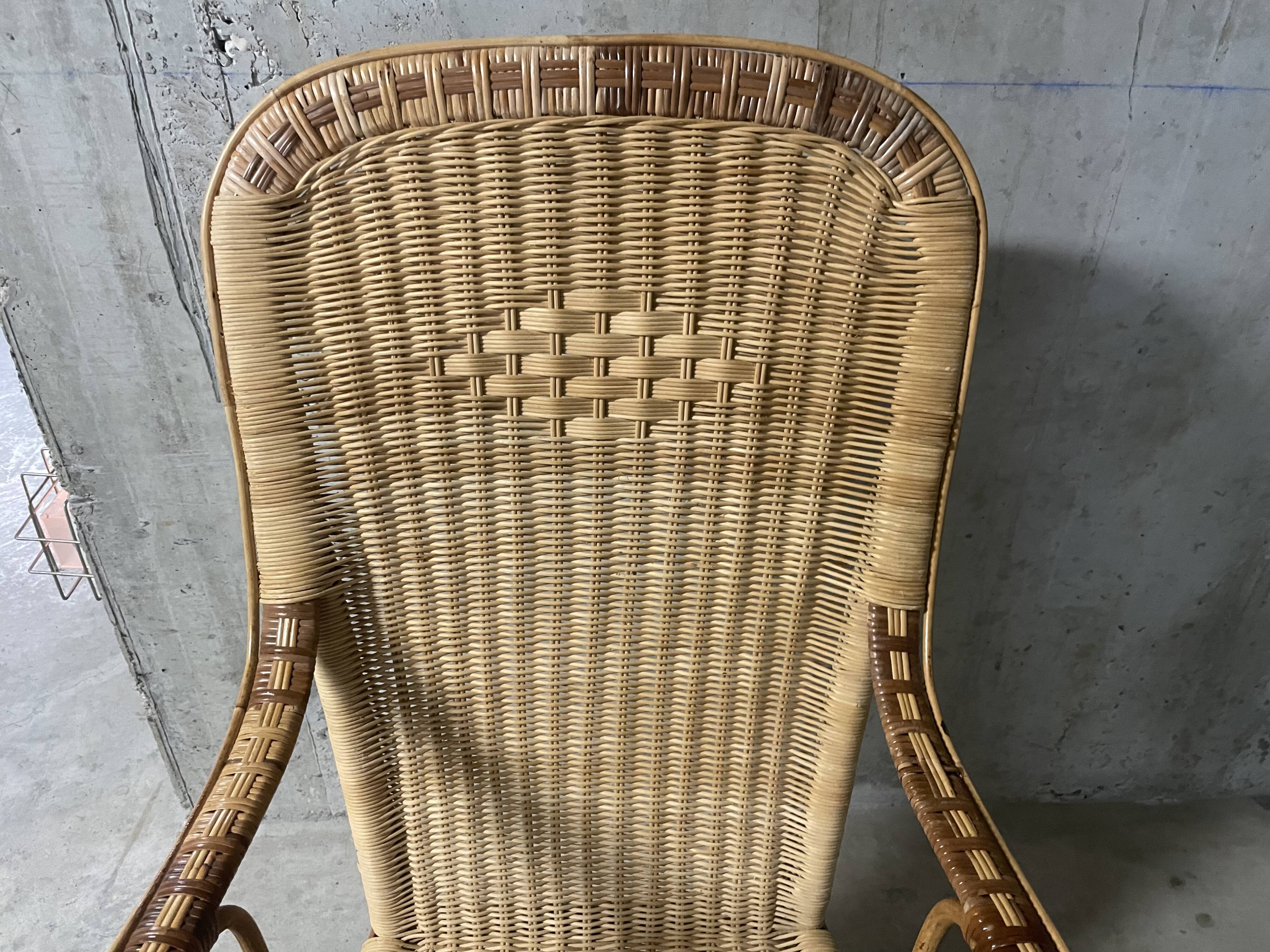 Rattan and wicker armchair from the 1970s.