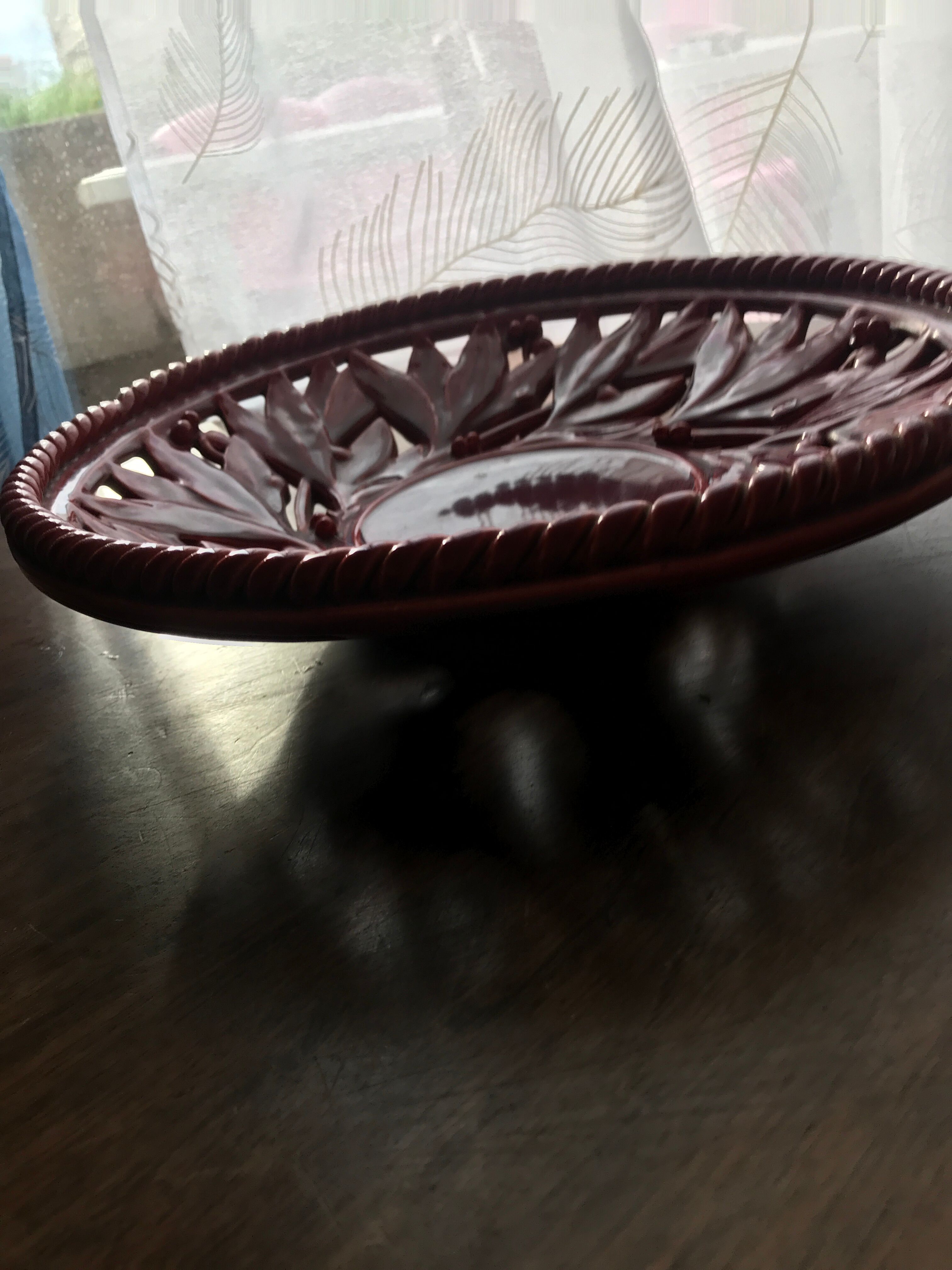 Large cup fruit basket in garnet earthenware