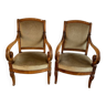 Pair of louis philippe armchairs in walnut and bronze green fabric