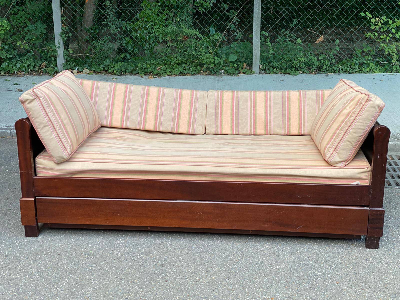 Convertible sofa bed, pull-out bed, solid wood and fabric, 200cm