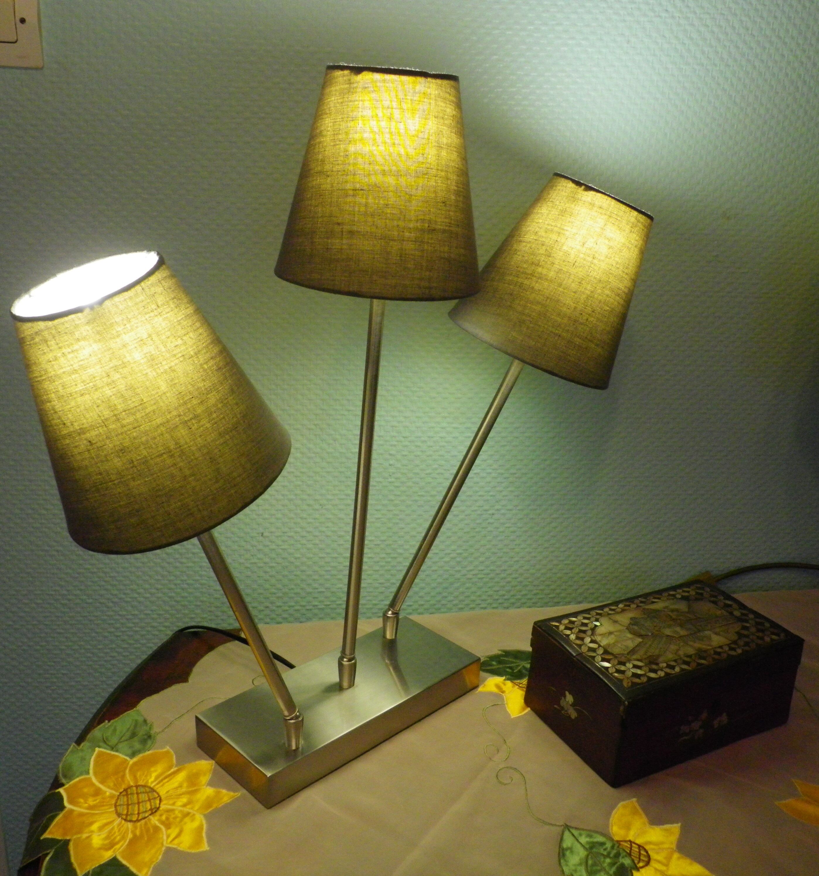 "Trio" table lamp, chromed metal, lampshades with tilting supports