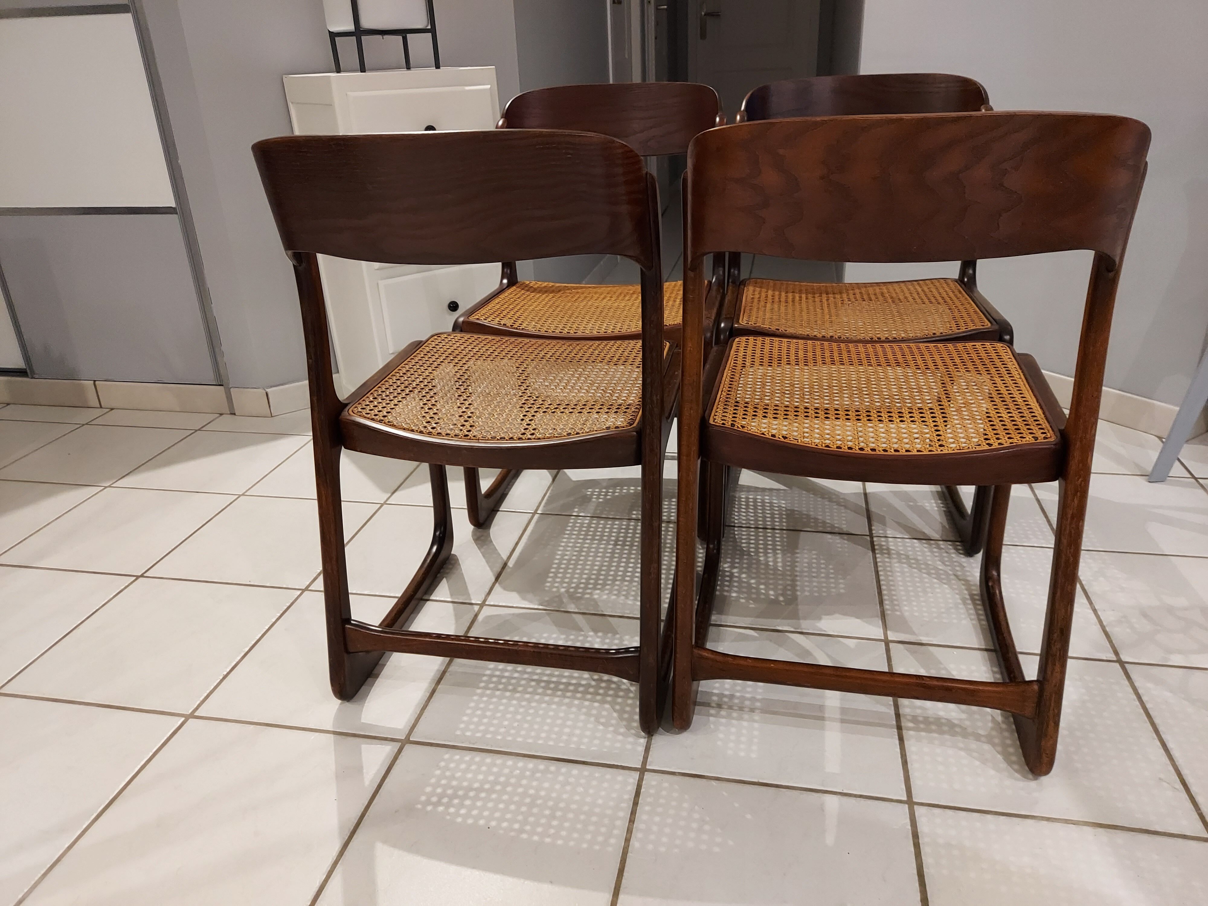 Suite of 4 chairs Baumann model sleigh vintage canning 1970