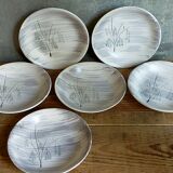 Six assiettes céramique Niderviller service "Chatons" années 50.