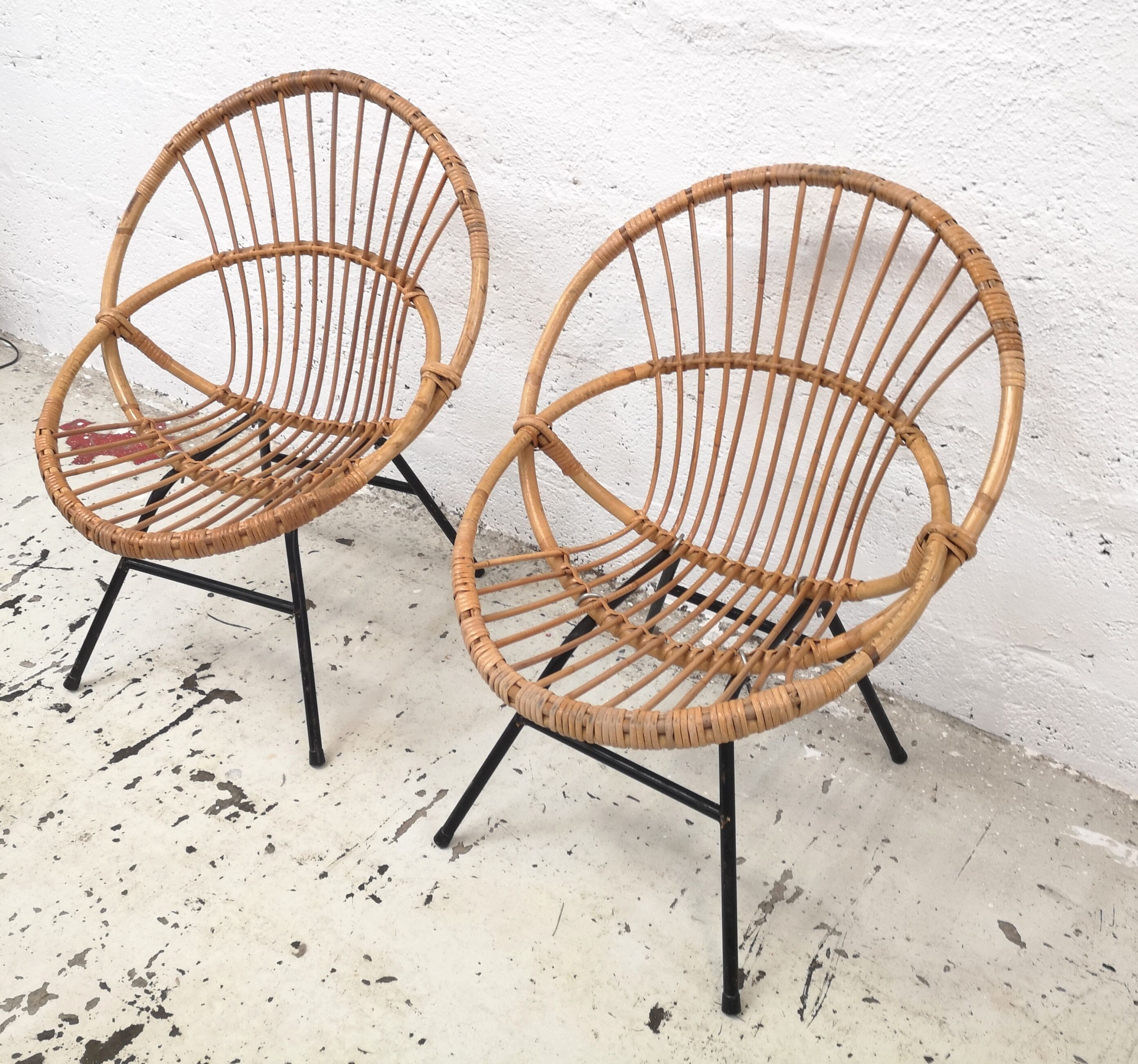 Pair of armchairs shell rattan