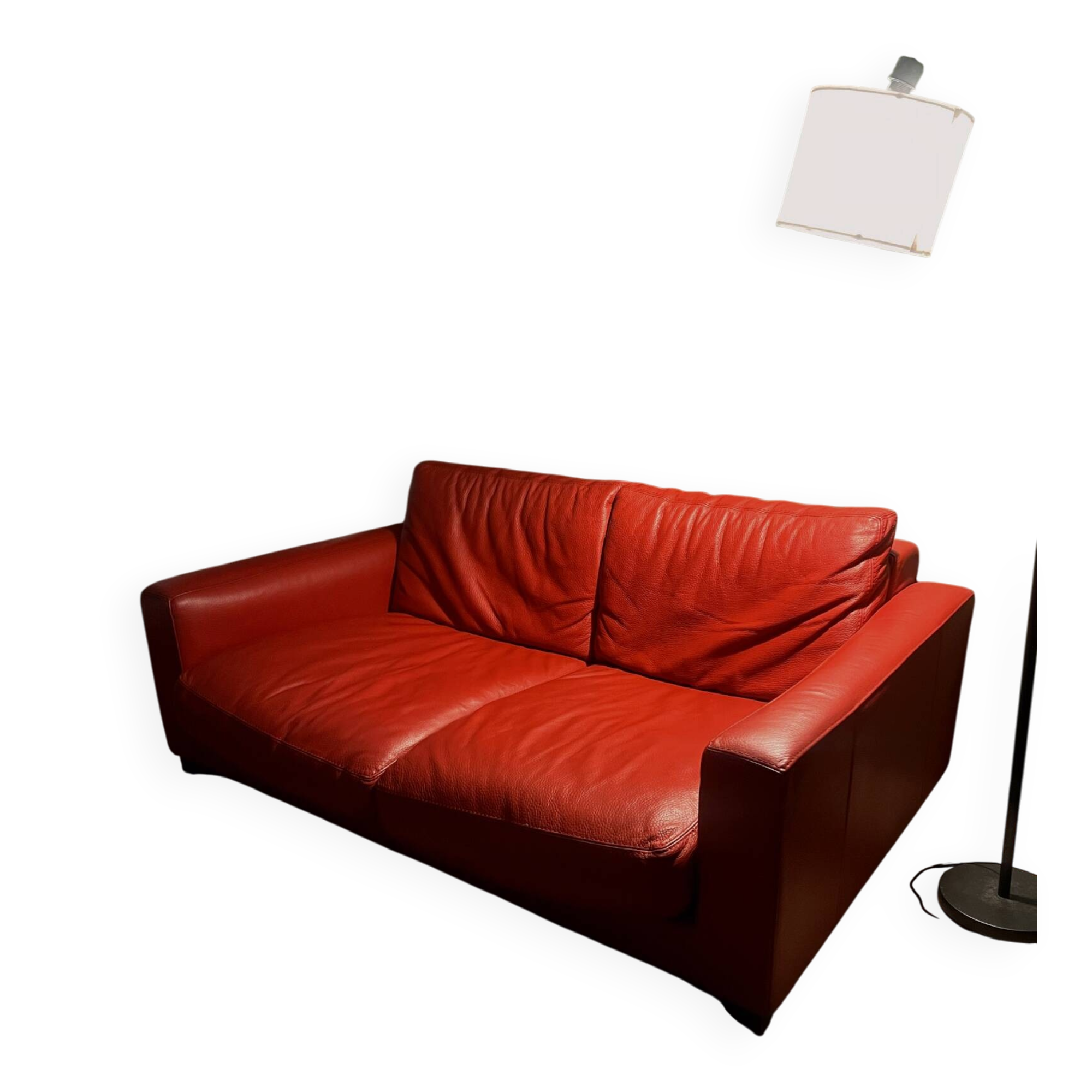 Red leather 2/3-seater sofa by Roche Bobois
