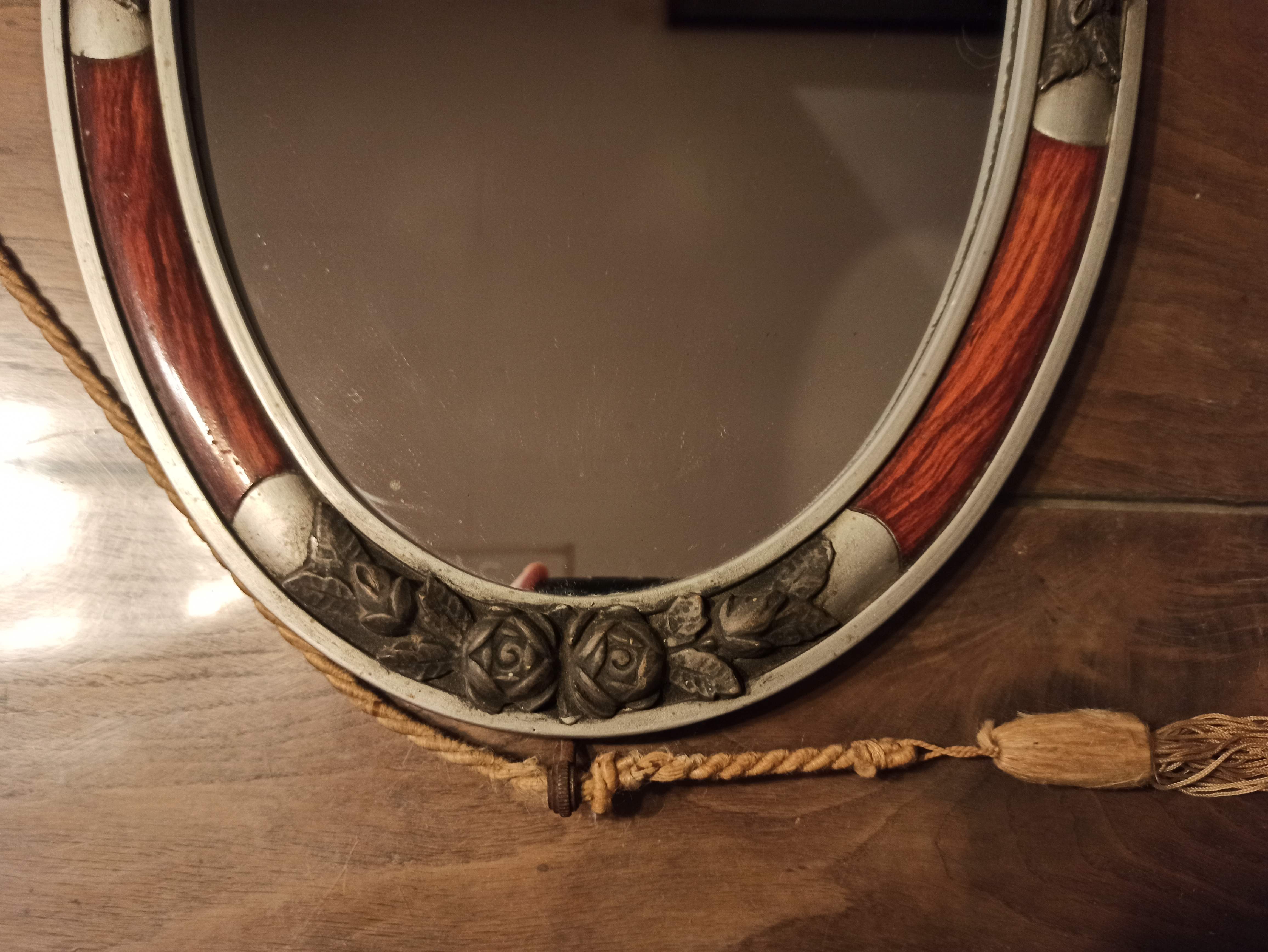Miroir art déco argenté avec pompons 32x54cm