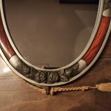 Silver Art Deco mirror with pompoms 32x54cm
