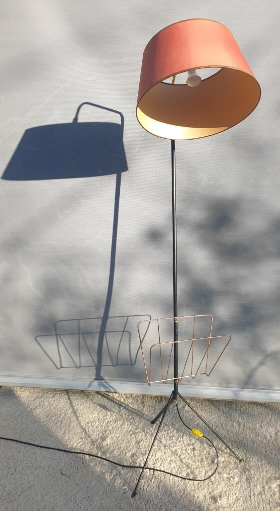 1950 floor lamp with ball head and magazine holders brass ball fasteners