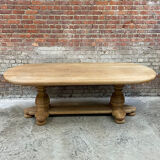 Massive oval monastery table made of bleached oak with turned legs
