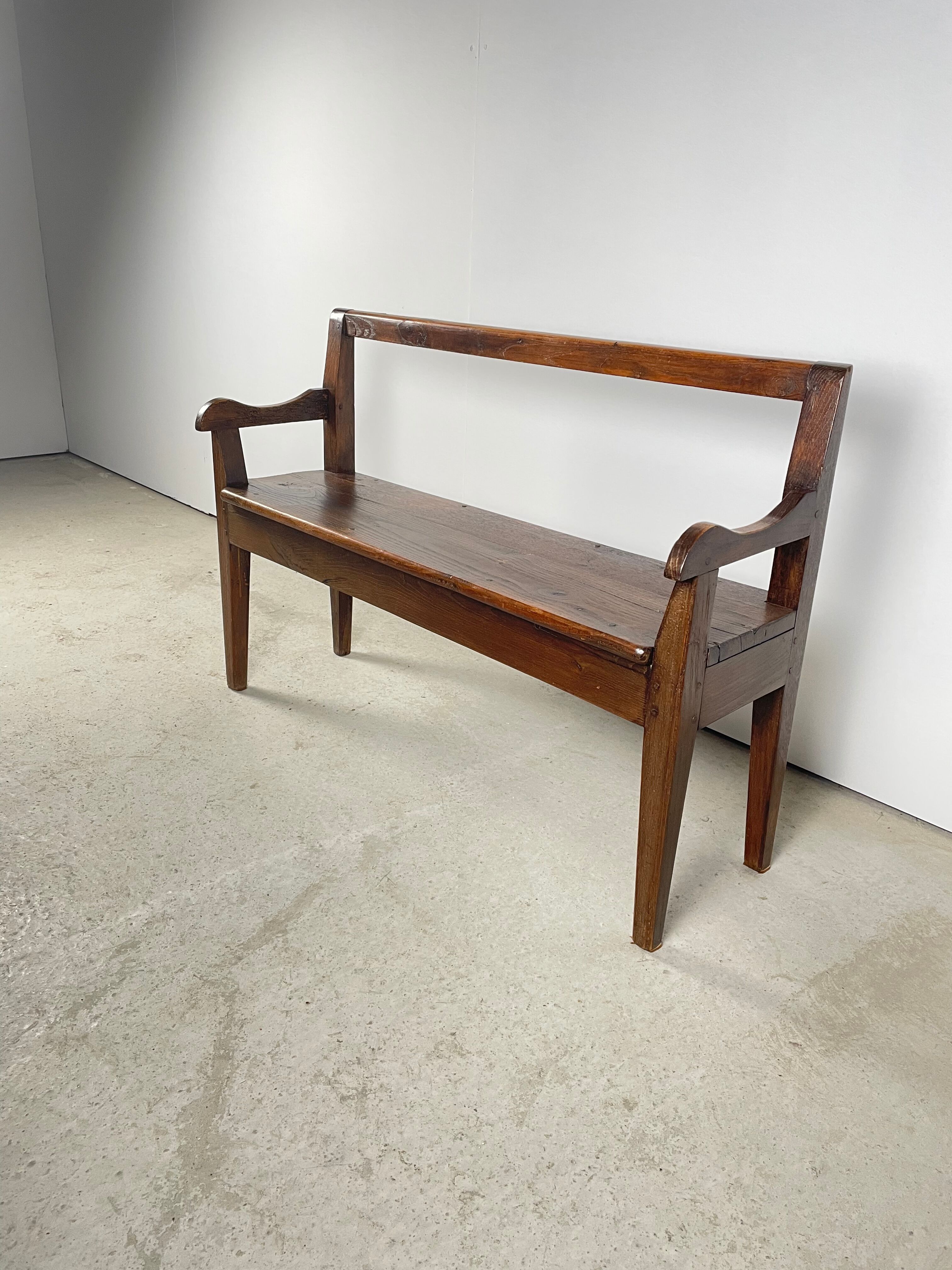 Solid oak bench. Folk art