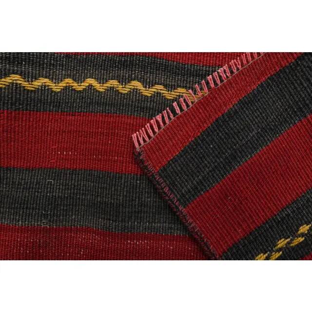 Vintage Turkish Oushak Handmade Wool Cotton Black Red Runner Rug 70x200