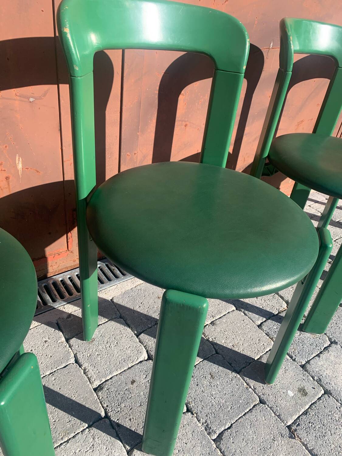 6 Bruno Rey Kush & co Green Stackable Chairs Circa 1970