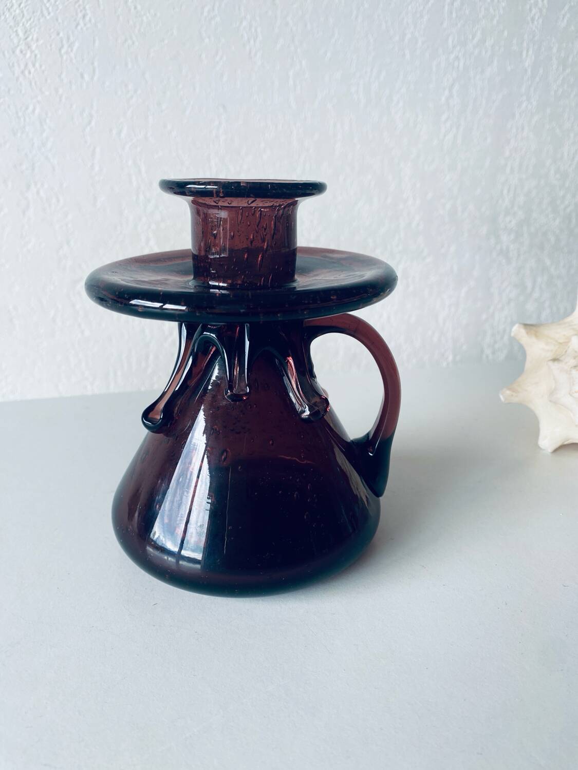 Bubble blown glass candle holder