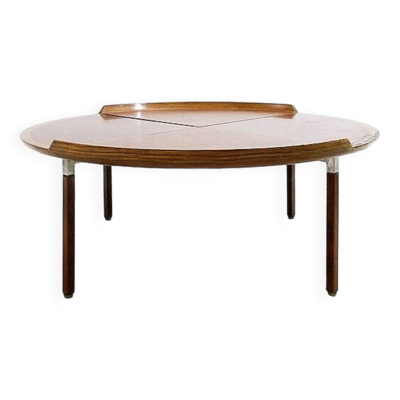Table basse en bois et cuir du milieu du siècle