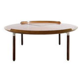 Mid-century wood and leather coffee table