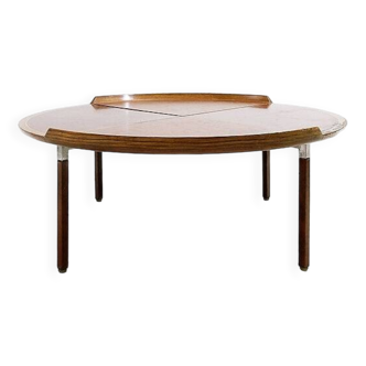 Mid-century wood and leather coffee table