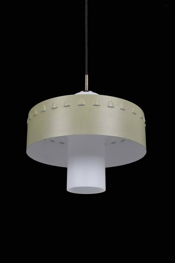 Mid-century pendant lamp / opal glass / brass / light green / Danish modern design / 1960s / 1970s