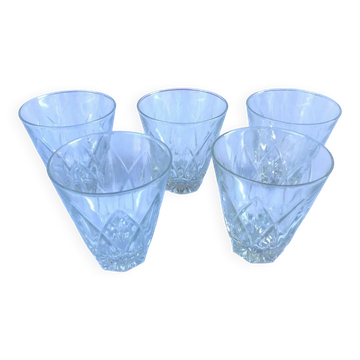 Années 1950 5 verres Arlequin  Verre transparent