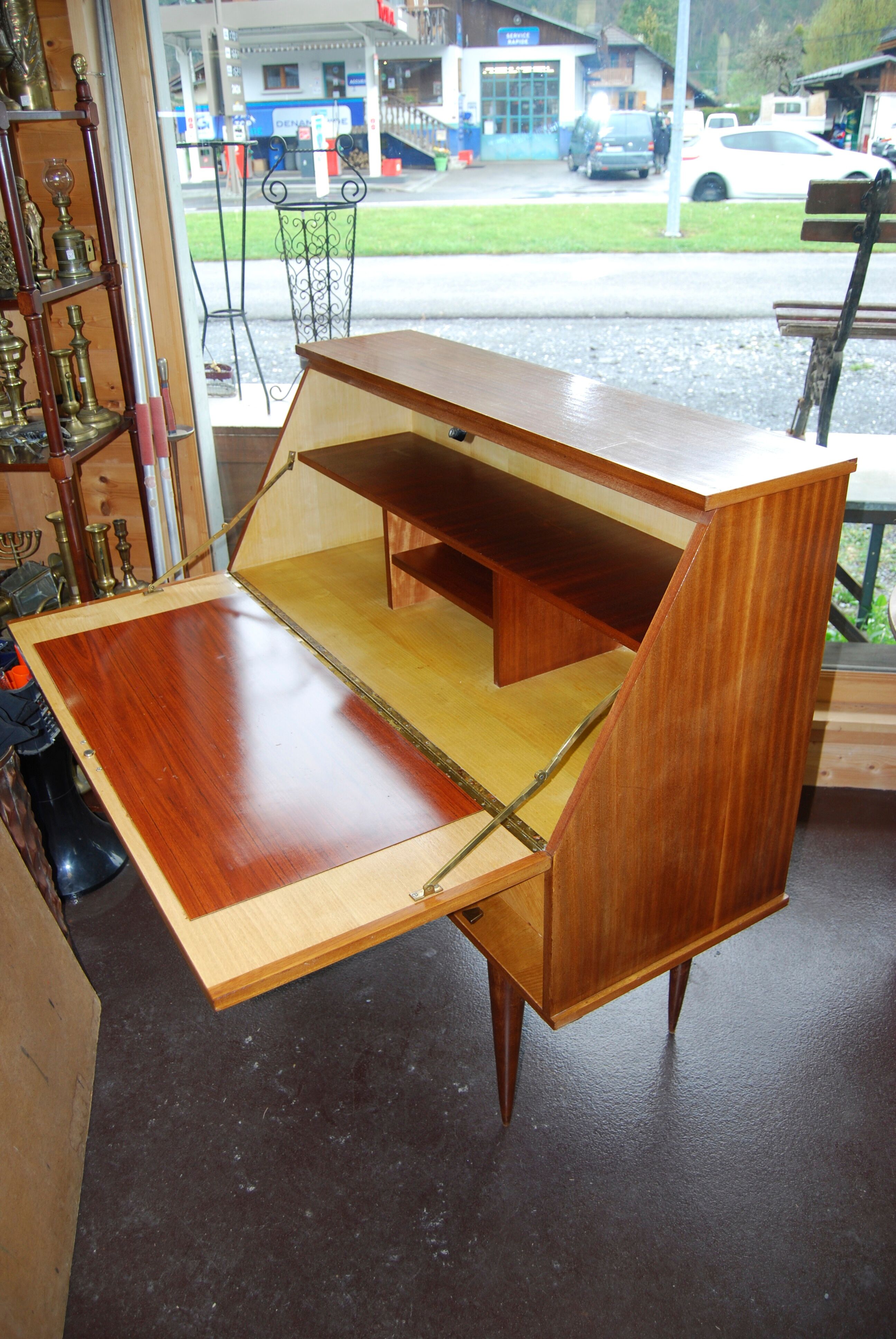 Office, Scandinavian slope secretary, satin wood and teak plating.