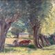Oil on canvas of a Norman landscape with cows circa 1900.