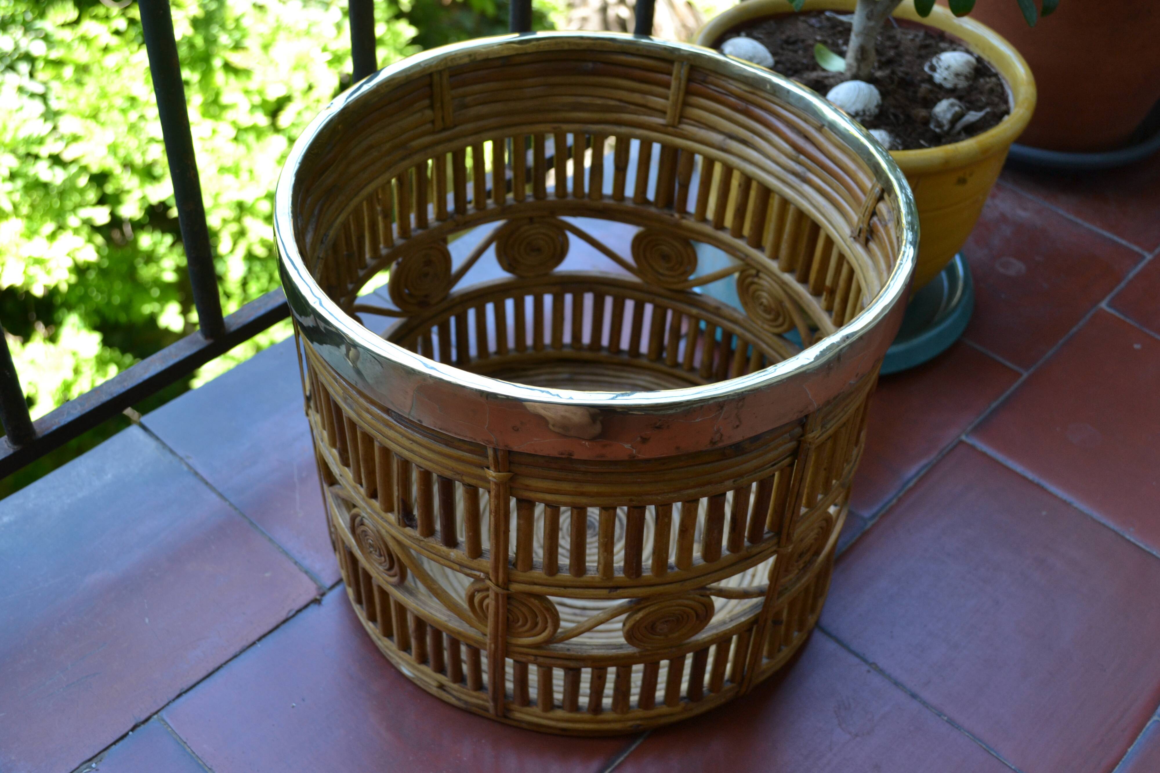 Bamboo and brass basket circa 1960 italy