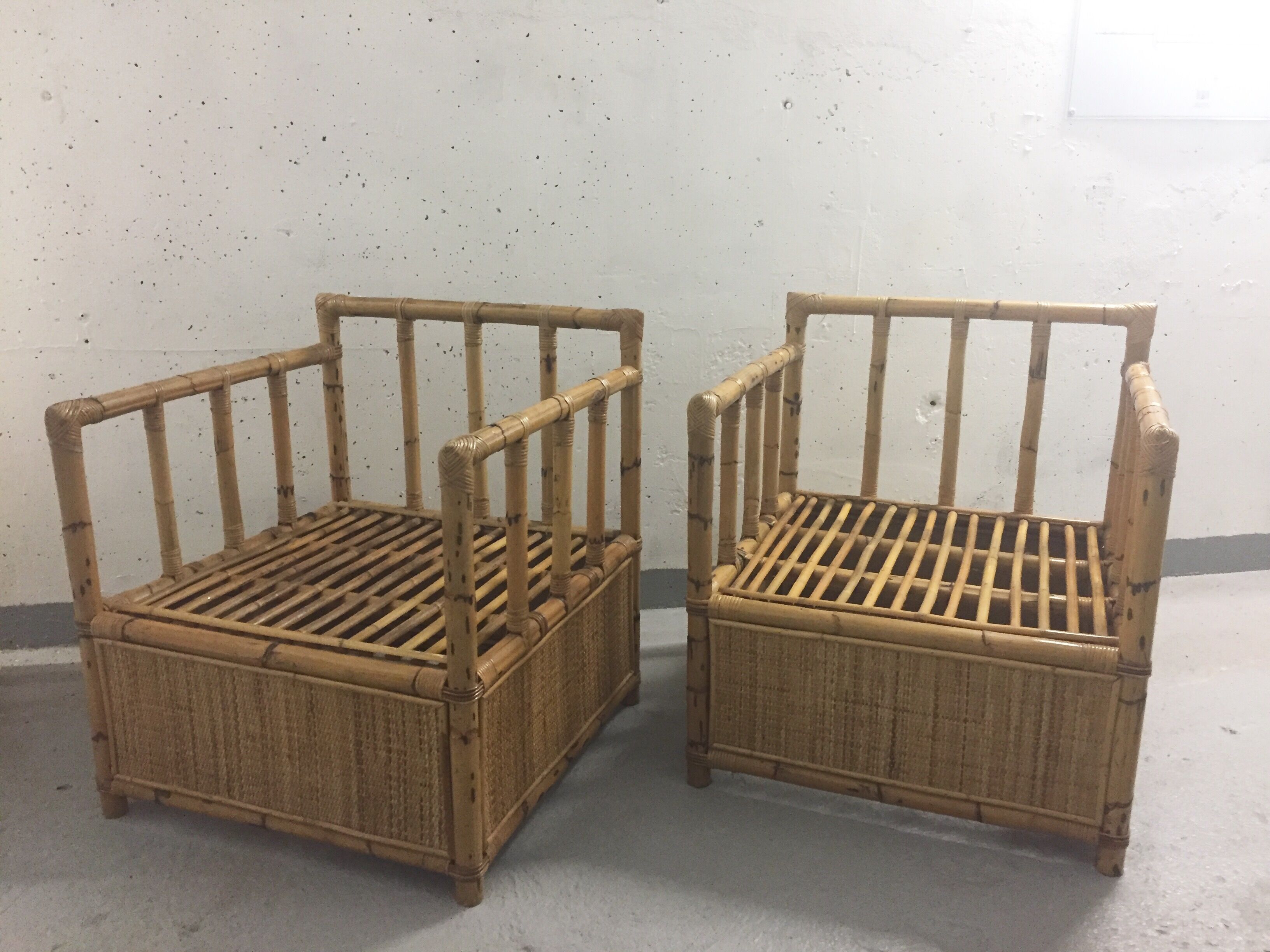 Pair of bamboo and rattan armchairs 1970