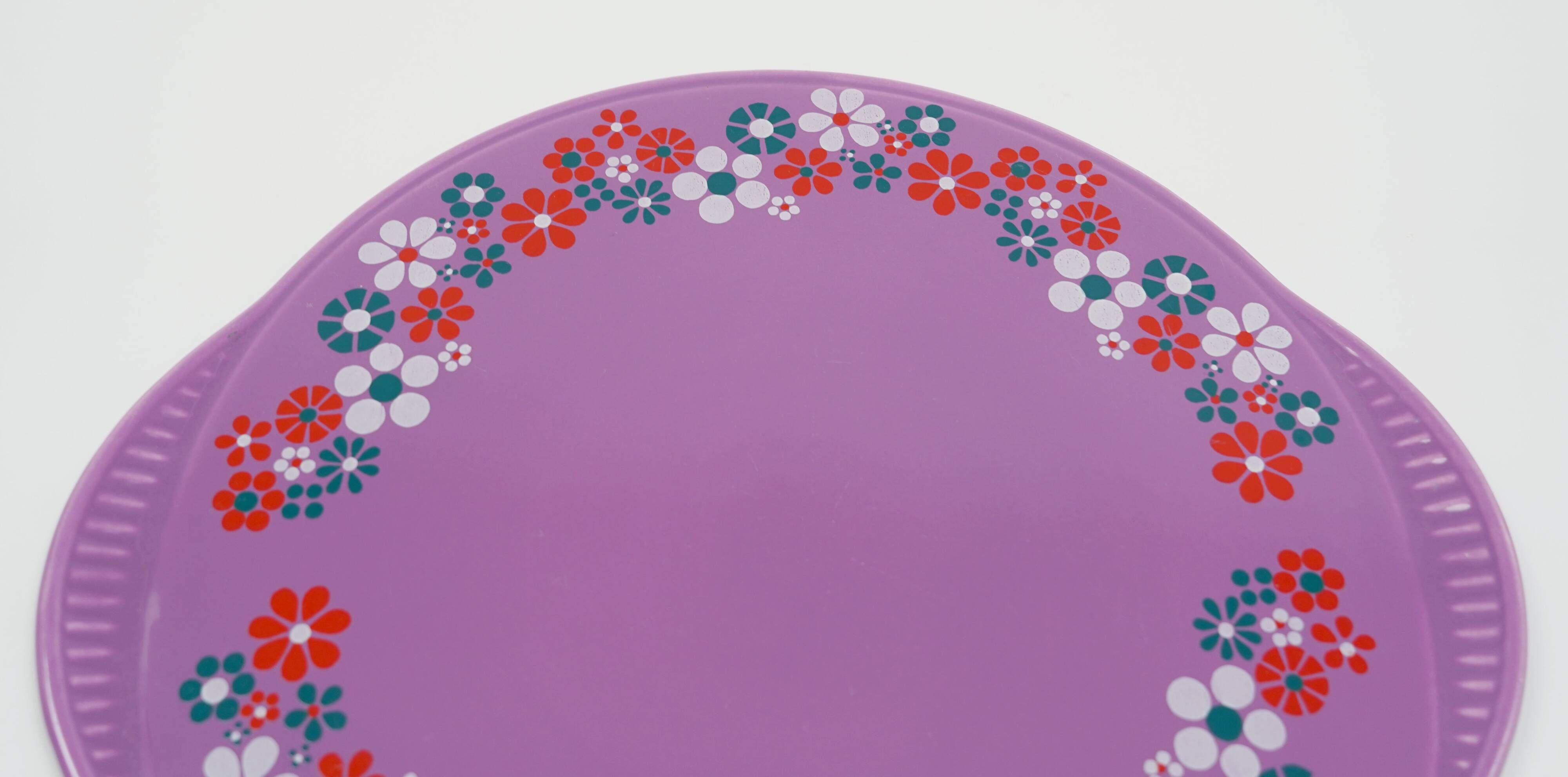 1970s CAKE PLATE staffel-keramik purple glaze with flower decor